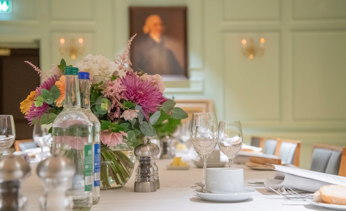 Panmure House Reading Room dining table with Smith Portrait in background